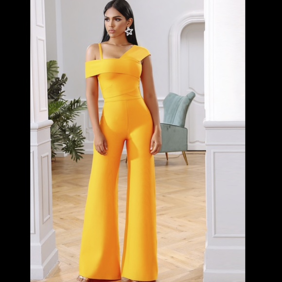 NEW! BANDAGE JUMPSUIT YELLOW PANTSUIT 2 PIECE SET - Picture 4 of 10